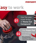 Scratch and Swirl Remover Kit Car Polishing Set With Heavy Cut 400 8oz in use, red pad applying compound on car surface.