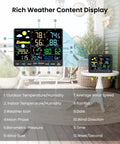 12-In-1 Home Weather Station with Indoor Outdoor Sensors No WiFi Rain Gauge and a Big 8 Inch Display on a table in a garden
