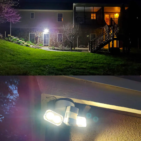 Motion Sensor Outdoor Flood Lights 28W 3500 Lumens Hardwired Security Light With Four Modes IP65 Waterproof For Soffit Garage And Yard