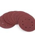 Grab Your Set Of 100 Pieces Of Heavy Duty Aluminum Oxide Sanding Discs With Hook And Loop Pads Perfect For Smoothing Furniture And Car Bodies Fast, showing multiple sanding discs with holes.