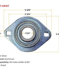 Close-up of Three Quarter Inch Shaft Axle Bearing With Flanges For Dump Truck Tarp Systems Two Pack Aluminum Pillow Block Bearing