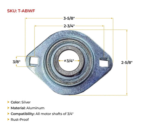 Close-up of Three Quarter Inch Shaft Axle Bearing With Flanges For Dump Truck Tarp Systems Two Pack Aluminum Pillow Block Bearing