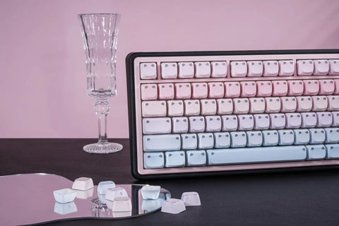 Cute Bubble Cat Wireless Mechanical Keyboard Hits Different With Creamy 75 Percent Layout Hot Swappable Switches Cat Ear Shine Through Keycaps on a minimalist desk.
