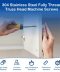 Person installing a cabinet with 50 Pcs M4 x 35mm Truss Head Machine Screws for Cabinet Knob Pull Handles in Stainless Steel 304