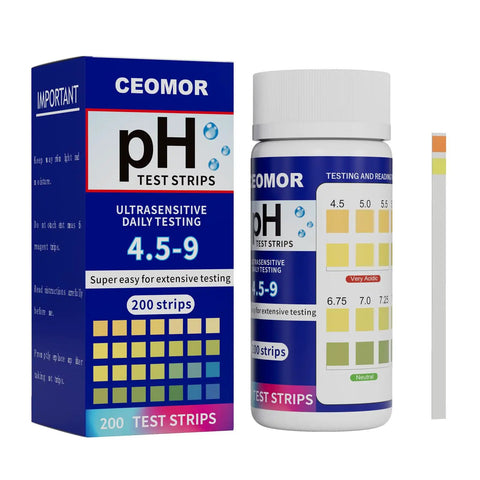 Daily PH Test Strips for Urine and Saliva 200 Strips to Track Your Body Acidic and Alkaline Balance Easy Litmus Paper for Quick Clear Readings from 4.5 to 9.0 packaging and open test strip