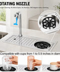Heavy Duty 304 Stainless Steel Glass Rinser And Cup Washer For Bars Featuring Built In Recessed Sink Mount with rotating nozzle.