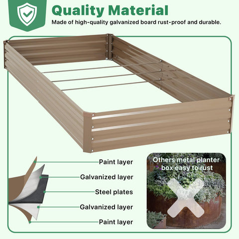 Galvanized Raised Garden Bed Kit With Two Tomato Cages Gloves Trellis Netting Plant Labels And Ties Brown 8x4x1ft Metal Planter