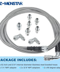 6AN 52 Inch Transmission Fluid Oil Cooler Hose Kit With Stainless Braided PTFE Lines For AN6 Fittings Works With Turbo 350, Turbo 400, 4L60E, 4L80E, 4L65E, 200R4, 700R4, Ford C4 C6 AOD Transmissions, hoses and adapters included