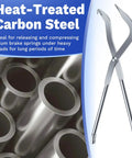 Heavy Duty Brake Spring Pliers For Drum Brakes Made From Heat Treated Carbon Steel Cuts Through Stubborn Hardware Easily, shown with tubing.