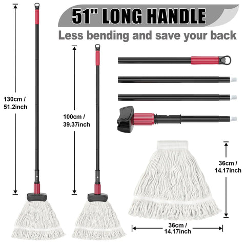 Workhorse Heavy Duty Commercial Wet Mop With Adjustable 39 To 51 Inch Stainless Steel Handle Looped End Mop Head Reusable Cotton Head