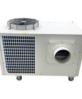 Built Tough Heavy Duty Industrial Portable Air Conditioner 51100 Btu Commercial Spot Cooler on wheels, white metal casing, side view.