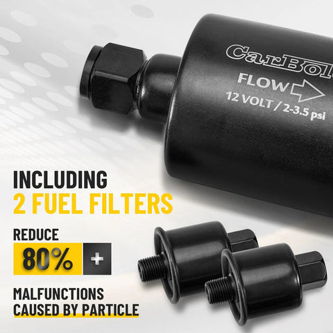12V Low Pressure Fuel Pump Kit With 6.56 Ft Fuel Line And Dual Filters, Mounting Hardware, Line Connectors, And Wire Connectors, Universal For Gasoline And Diesel Engines