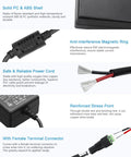 12V DC Power Supply 3A Universal AC Adapter 100-240V Input 50-60Hz To 12V Output Power Brick For LED Strip Lights CCTV Cameras PC Monitors And More With 5.5mm x 2.5mm Or 2.1mm DC Connector, black PVC cable and terminal connector