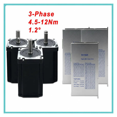 Slick Cnc Motion Control Upgrade Kit Featuring 4.5A Nema Stepper Motor Paired With Ec3522 Three Phase Driver And Ball Screw Assembly Hella Smooth Performance Built To Handle Heavy Duty Work Daily showing three-phase stepper motors and EC3522 driver.