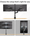 Rock Solid Dual Monitor Desk Mount Designed For Ultrawide Screens With Smooth Gas Spring Arms height adjustable with dual 35-inch or 49-inch screens.