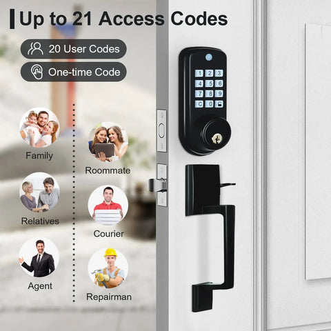 Keyless Entry Door Lock With Handle And Smart Deadbolt, Keypad Front Door Lock Set, up to 21 access codes displayed on door