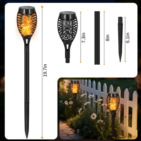 Flickering Flame Solar Garden Lights LED Outdoor Torches Pack Of 8, Waterproof Pathway Yard Patio Decor installed in garden