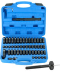 Front view of NYXOVA 52-in-1 bushing driver tool set in blue case showing black bushings and installer tool