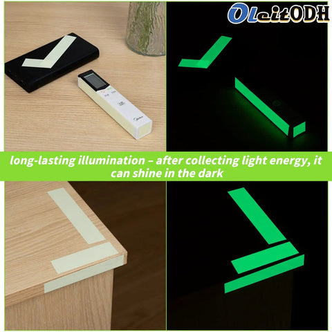 Six Pack Glow In The Dark Tape 198 Ft Total Green Luminous Neon Waterproof Tape For Outdoors And Indoors Home Decor Marking Crafts And Safety Signage Rechargeable Fluorescent on table and glowing in darkness