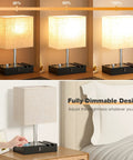 Set Of 2 Dimmable Beige Bedside Lamps With USB C Ports And Dual Charging Outlets, shown with adjustable brightness settings.