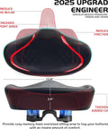 Wide Noseless Bike Seat Cushion For Men And Women With Extra Padding For Maximum Comfort On Peloton Exercise Electric And Cruiser Bikes Oversized Saddle For Long Rides Spinning Classes And All Day Super Comfy Comfort showing dimensions and ergonomic design features.