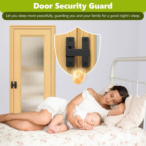 Built Tough Heavy Duty Zinc Barn Door Lock With 90 And 180 Degree Flip Safety Latch installed on interior door