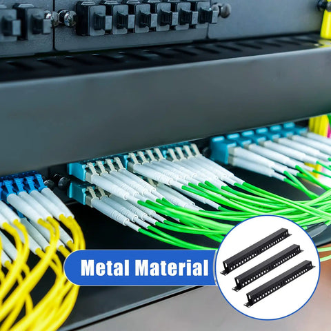 Close-up of cables managed with 8 Piece 19 Inch Rack Cable Management Kit For 1U 24 Slot Horizontal Server Mount Organizer Duct With Cover