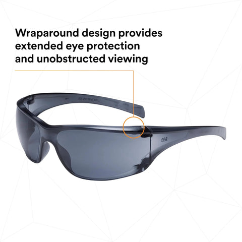 Virtua AP Safety Glasses with High Wrap Gray Lens Gray Frame Side Shields Lightweight All Day Comfort Under 1 Oz ANSI Z87