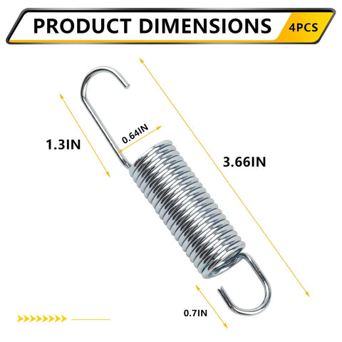 Heavy Duty Three Five Eighth Inch Recliner Tension Springs Four Pack With Slick Deflecting Hooks For No Sweat Sofa Swap And Building Top Shelf Tight Living Room Furniture Parts shown with product dimensions.