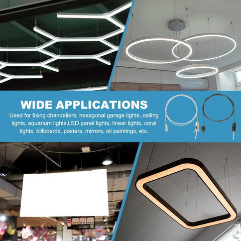 Durable Ceiling Hanging Wire Cable Kit For Pendant Chandeliers And LED Panels 6.6 Foot Adjustable Suspension Rope in use