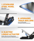 Detailed view of the Boss Level Electric Stair Climbing Dolly With 1200W Motor and 880 Lbs Capacity, showcasing stainless steel panel and upgraded track rollers.