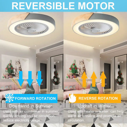 20 Inch Modern Wood Ceiling Fan With Light And Remote in summer and winter modes with LED and bladeless design