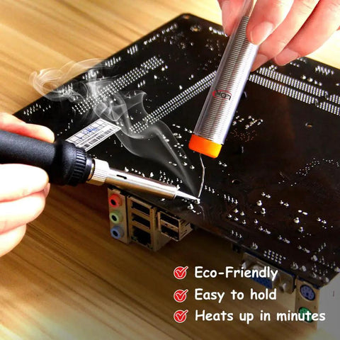 Using 60W Adjustable Temperature Soldering Iron Kit With Quick Heat Ceramic Technology on electronic circuit board