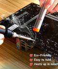 60W 110V Adjustable Temperature Soldering Iron Kit With 5 Tips in use on a circuit board for electronics repair