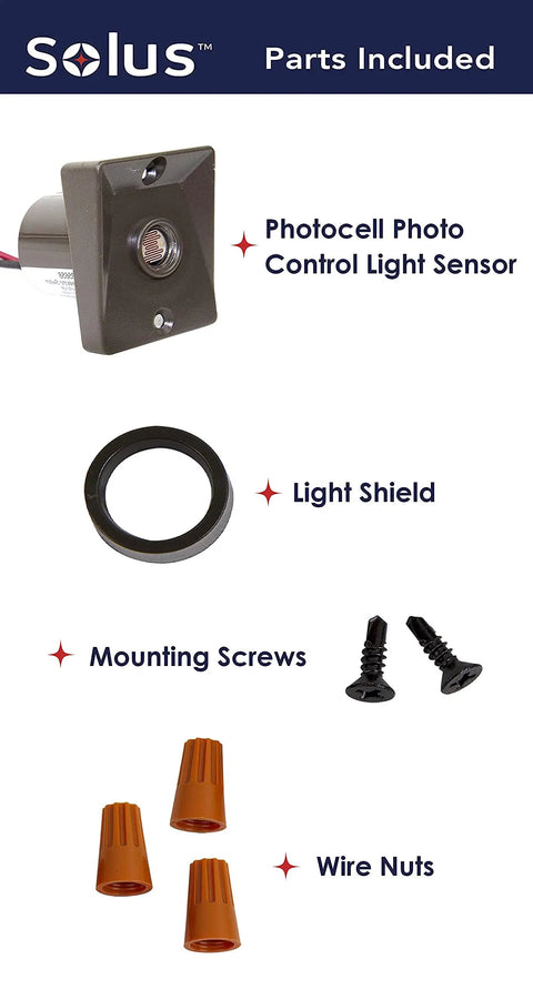 Outdoor Dusk To Dawn Photocell Sensor With Ezee Change Plug For 3 Inch Lamp Posts Auto On Off Bronze Finish 120 Volt UL Listed Weatherproof Post Light Controller No Rewiring Needed Fast Plug Swap 5 Year Warranty Pack Of 1 parts including sensor, light shield, screws, and wire nuts