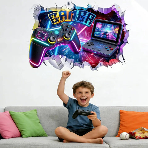 Large 3D Gamer Wall Decal Set With Controller Design Peel And Stick For Boys Room Teen Bedroom Playroom Wall Decor