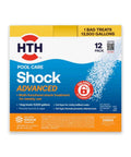 Fast Dissolving Four In One Pool Shock Treatment Eliminates Bacteria And Algae While Neutralizing Tough Chlorine Stink For Straight Up Crisp Water Weekly Super Refresh twelve pack, HTH Pool Care Shock Advanced.
