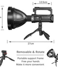 Beast Bright 900000 Lumen Rechargeable Handheld Spotlight With Tripod Mount USB Output IPX5 Waterproof, side view