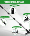 2 In 1 Weed Puller Tool With Garden Hoe And Weed Rake 60 Inch Adjustable Long Handle Stainless Steel Heavy Duty Manual Weeder