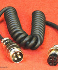 4 Pin Microphone Extension Cord For Cobra Uniden CB And Ham Radios 4 Foot Cable plugged in, coiled design, red background