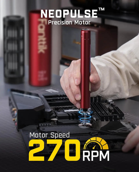 E2 Ultra Electric Screwdriver Kit With 50 Magnetic Bits and 0.6N.m Torque demonstrating use on electronics