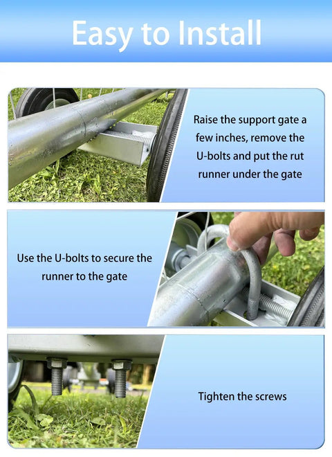 Easy to install guide for Heavy Duty Rolling Gate Wheel For 6 Inch Gates And Chain Link Fences with galvanized steel materials.