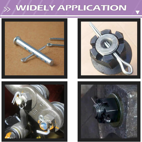 140Pcs Cotter Pin Assortment Kit With 6 Sizes installed in machinery showing diverse application uses