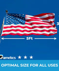 Premium 3X5 Outdoor American Flag Made in USA With Embroidered Stars And Sewn Stripes heavy duty nylon flag displayed on pole.