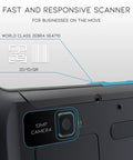 Rugged Android RFID Scanner Tablet Workhorse With Impinj E710 UHF Reader And Zebra SE4710 Barcode Scanner Android 13 WiFi GPS NFC Bluetooth Heavy Duty Build 8700mAh All Day Battery Customizable Accessory Bundles showing Zebra SE4710 2D/1D/QR scanner and 13MP camera close-up.