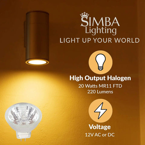 MR11 Halogen Spotlight Bulbs 20W 12V FTD 6 Pack 2 Pin GU4 Base Dimmable Lit Warm White 2700K 220 Lumens package design