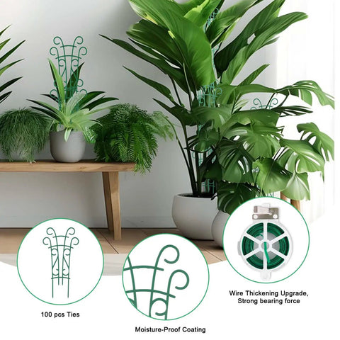 Stackable Plant Trellis Kit For Potted Plants Indoor Outdoor Climbing Support For Pothos Hoya Ivy And Flowers 4 Pack With Garden Wire