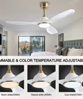 52 Inch Modern Ceiling Fan With Slick White And Gold Trim Hosting A Heavy Duty DC Motor in a stylish bedroom setting.