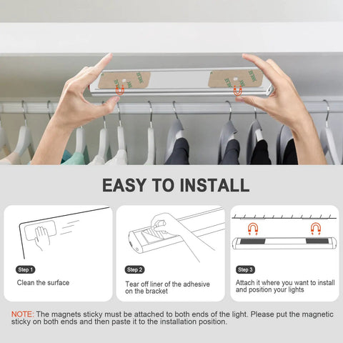 Installation guide for Ultra Thin 66 LED Under Cabinet Lights With Motion Sensor USB Rechargeable 9 Inch 2 Pack Wireless