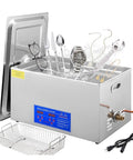 Heavy Duty Ultrasonic Cleaner With Digital Timer And Quick Heat Function Gets You The Nitty Gritty Shine On Jewelry Tools And Everyday Gear Without The Hustle Up To Thirty Liter Capacity with various items being cleaned.